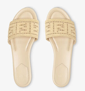 Fendi Sunshine Nude Beige Raffia FF Monogram Logo Mule Slide Flat Sandal 39